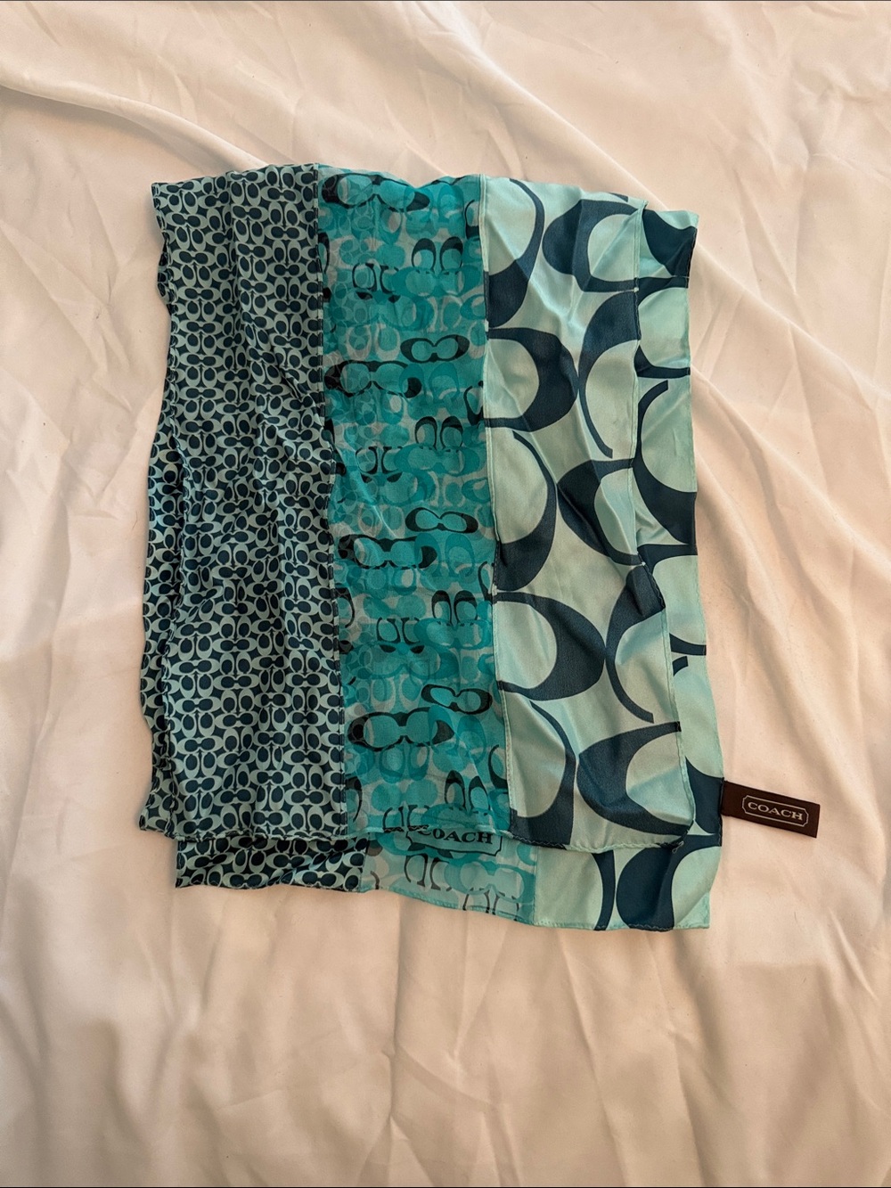 Coach Teal and Navy Signature Silk Scarf